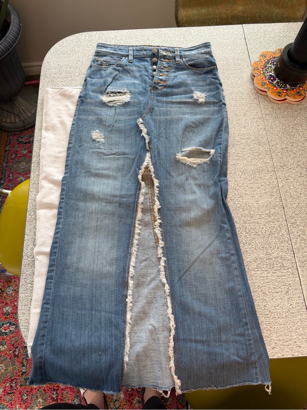 Guess Distressed Light Blue Wide Leg denim skirt with Front Slit